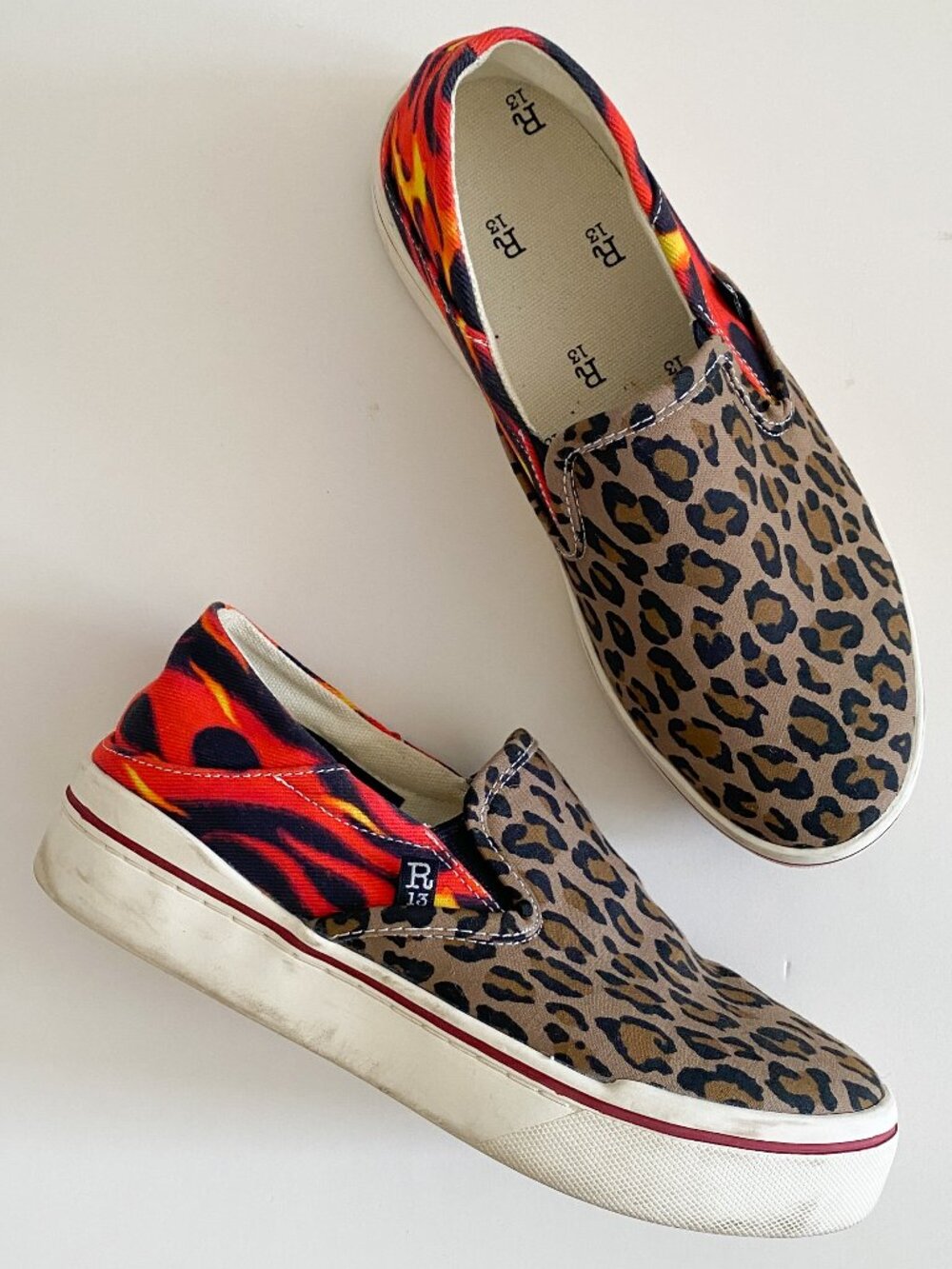 R13 Leopard Flame Print Slip-On Sneakers 7